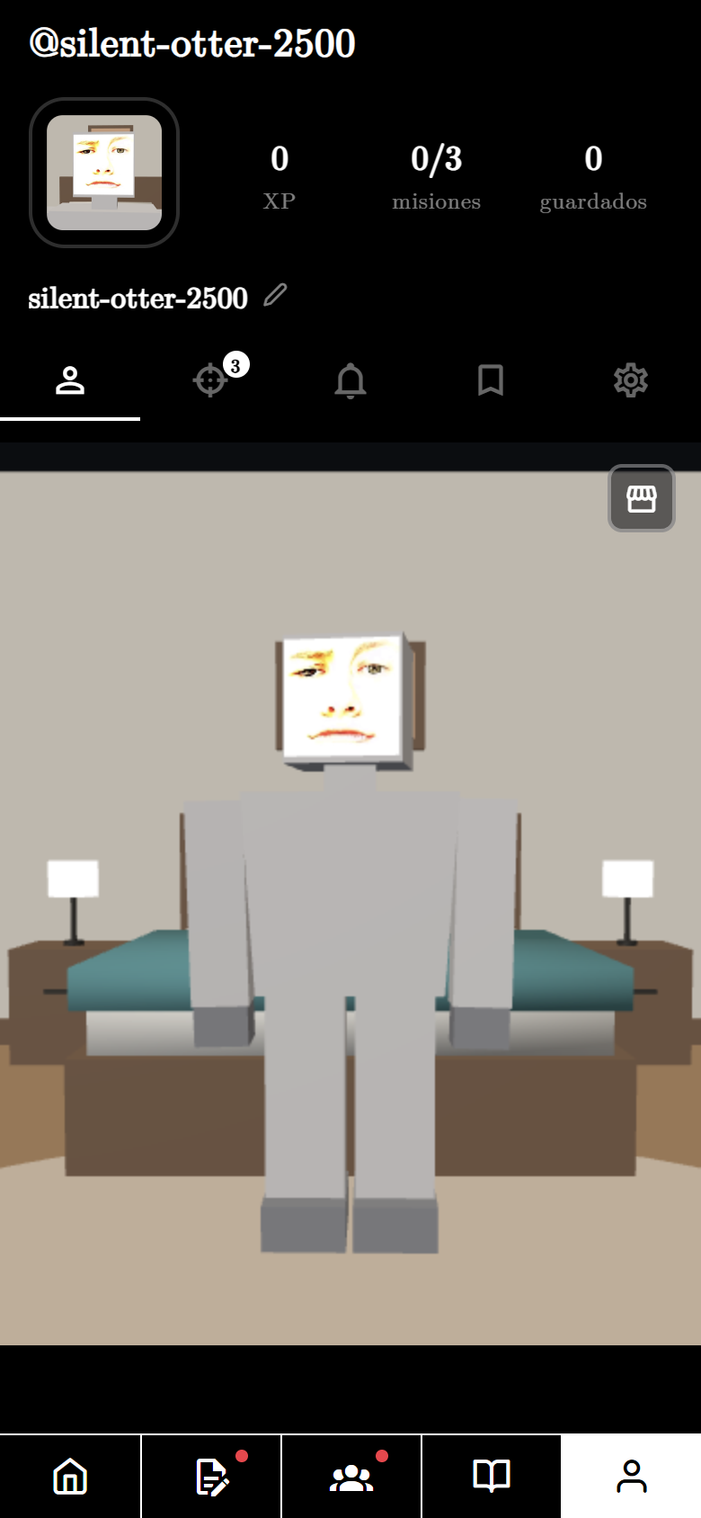 Pestaña Tú con el avatar 3D del estudiante en su pieza